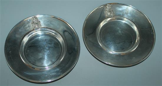 Pair silver dishes with military crests